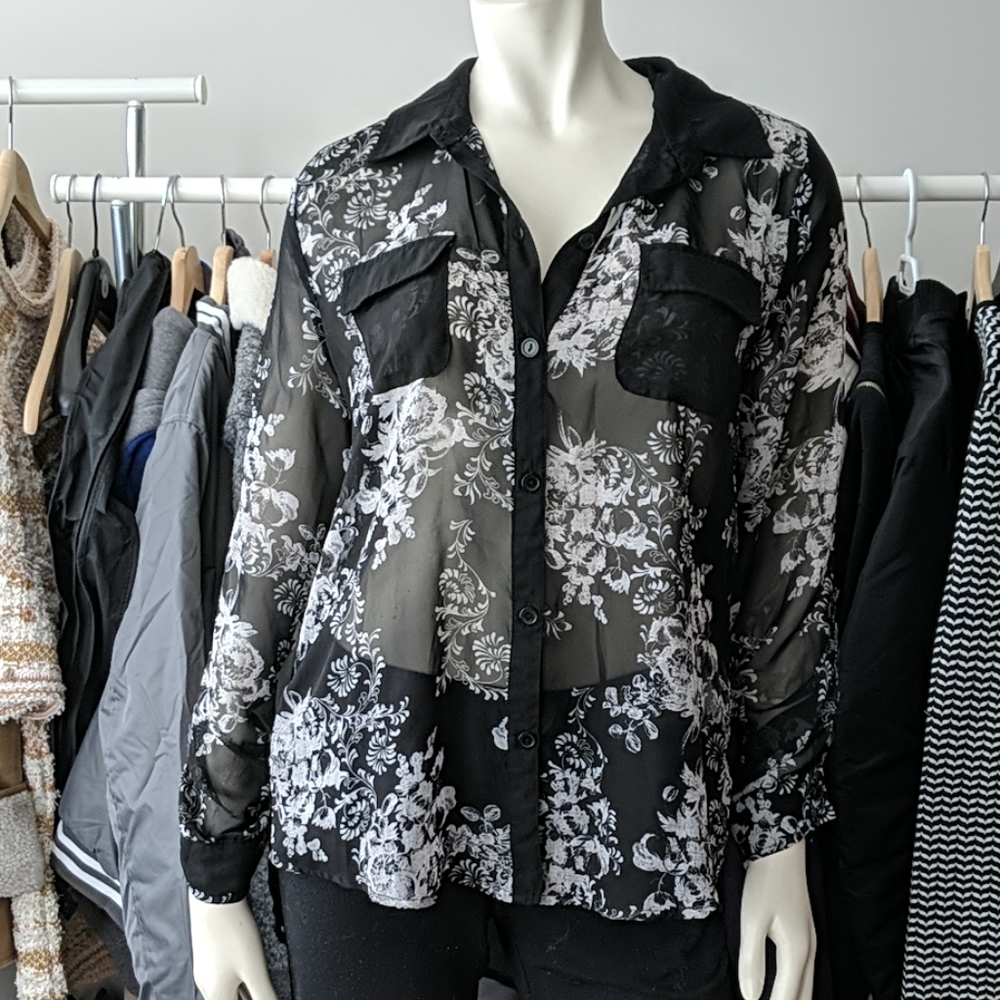5/$45 Sheer Floral Hi-Lo Blouse